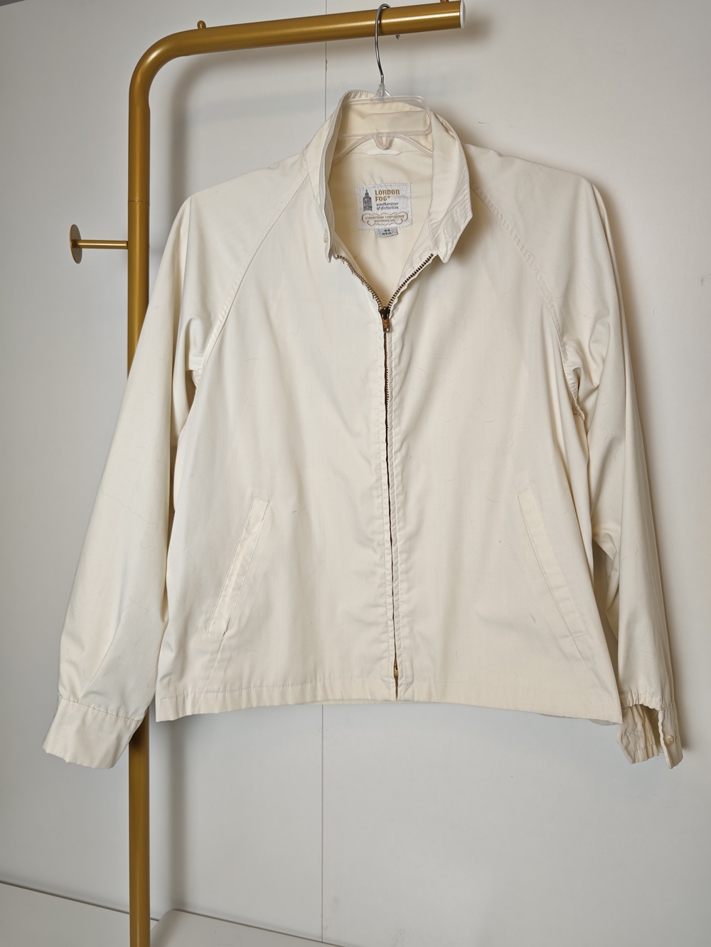 Vintage London Fog Mens 44 Regular Cream Zip-Front Lightweight Jacket
